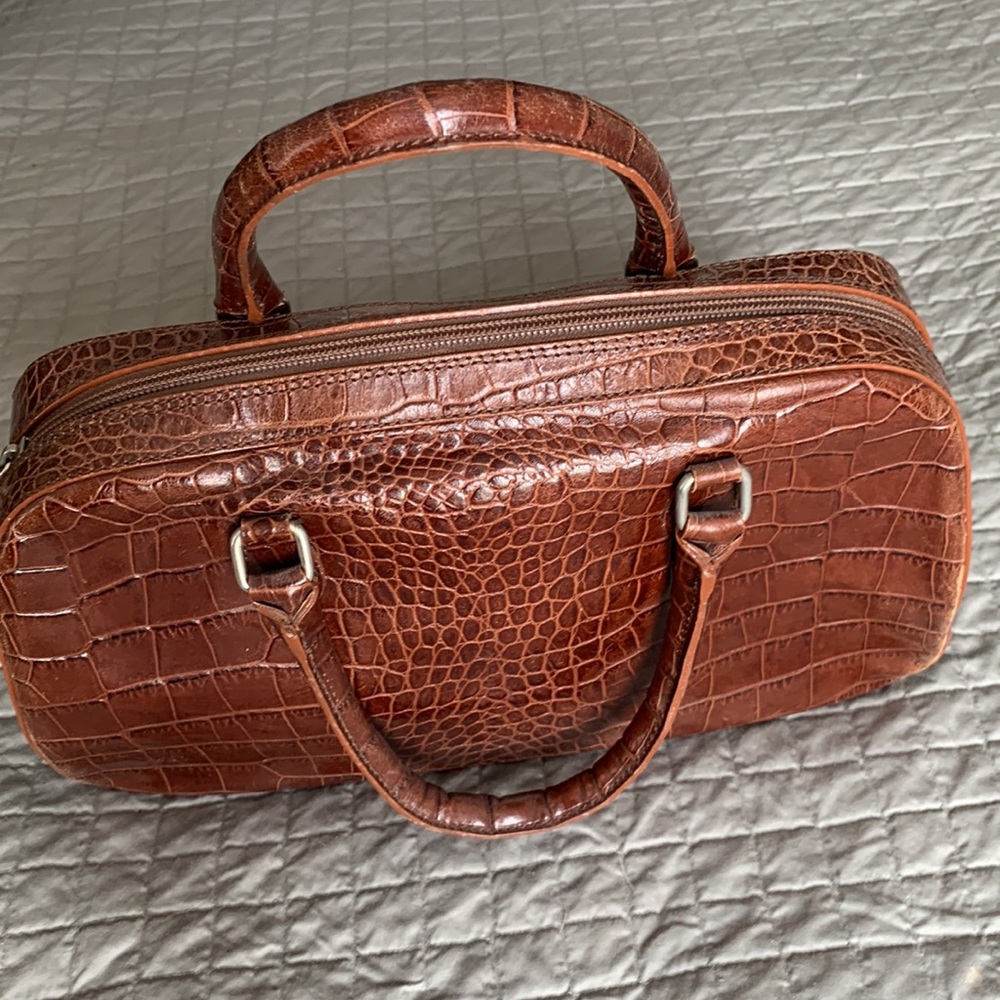 Saks Fifth Avenue Vintage leather handbag purse, bag, embossed calfskin